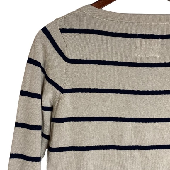 Chaser Long Sleeve Ribbed Beige Black Stripes  V-Neck Tie Front Sweater Small S - Picture 10 of 16